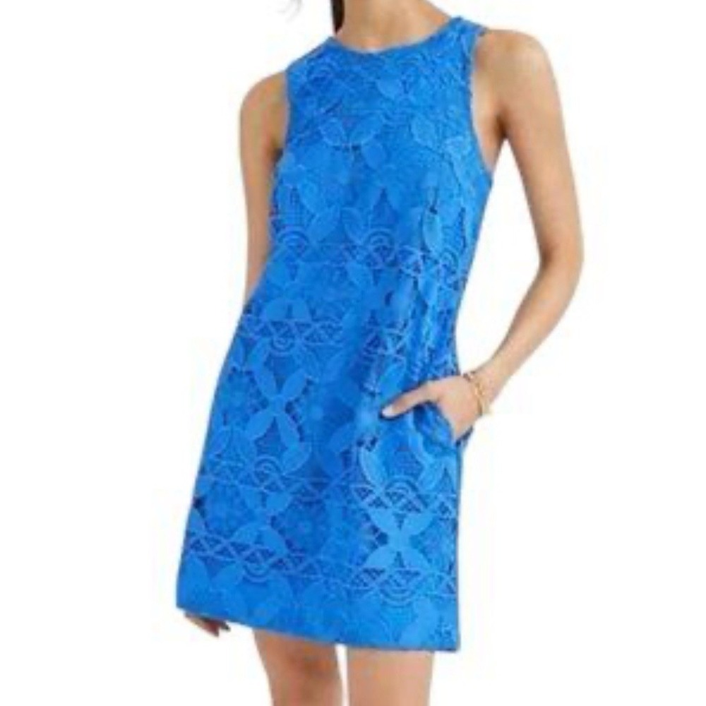 $168 by ANTHROPOLGIE Blue Crochet Lace ~Button Back Mini Dress~ M NWT